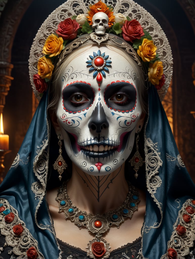 Day of the dead Virgin Mary with skull makeup