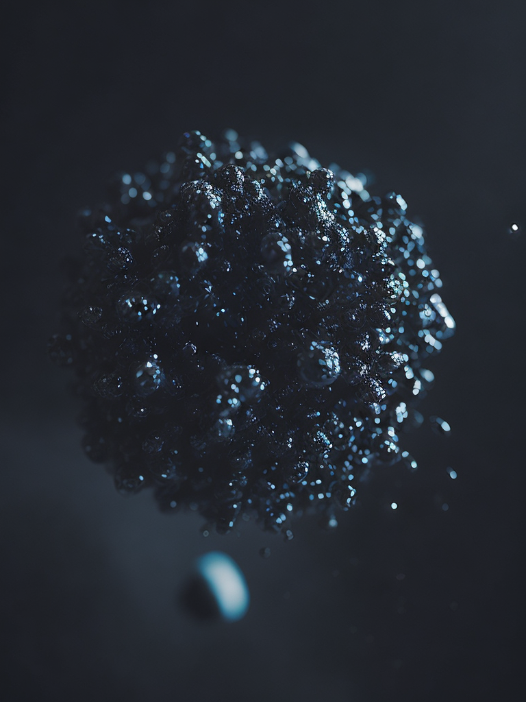 dark alien matter, black matter, organic drop, mystery, deep atmosphere, close focus on the drop, macro photography