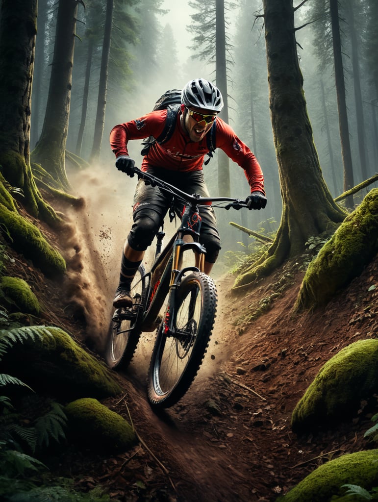 Person falling off their mountain bike mid race in a forrest