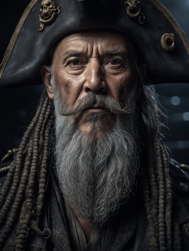 old pirate with octopus beard, dark scene, dark atmosphere, epic shot, sharp on details