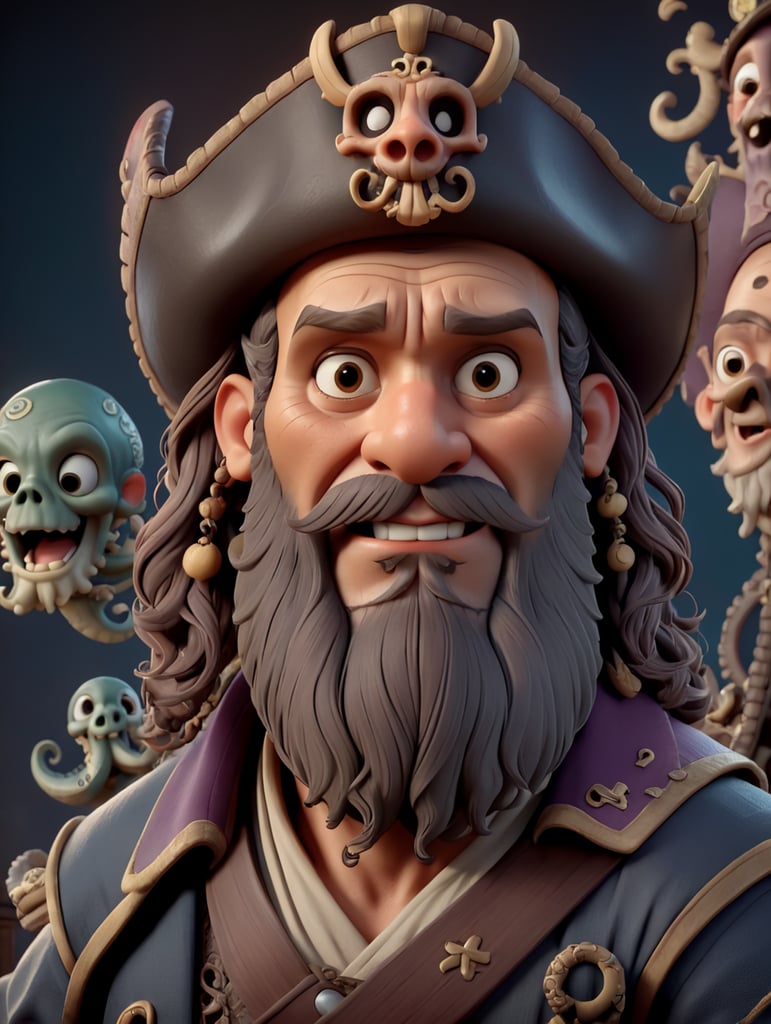 old pirate with octopus beard, dark scene, dark atmosphere, epic shot, sharp on details