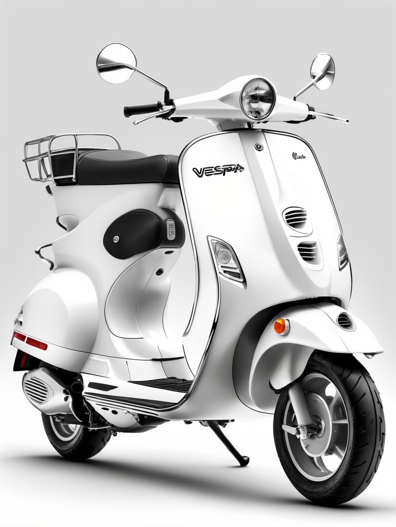 modern white vespa, low angle view, isolated, white background, mockup