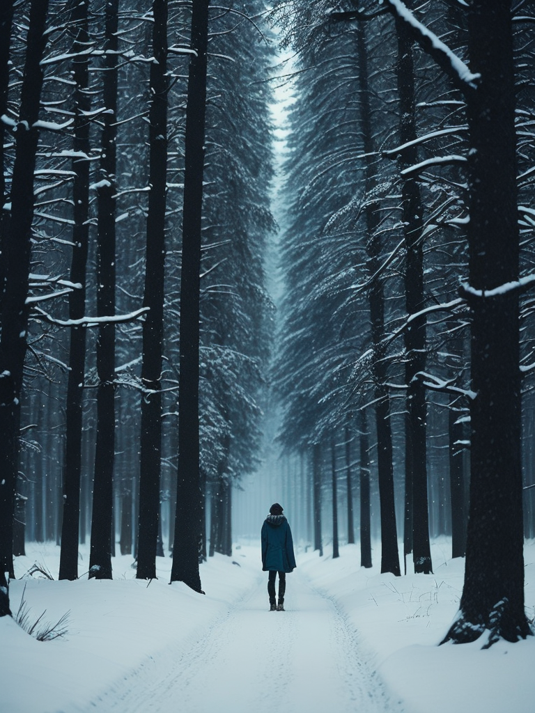 Dense winter forest, it's snowing, high quality details