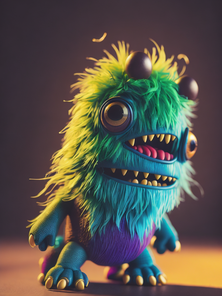 Cute monster toy, Vivid saturated colors, studio photo, professional photo, Rich colors, Detailed image, 3d render, octane render, gradient background