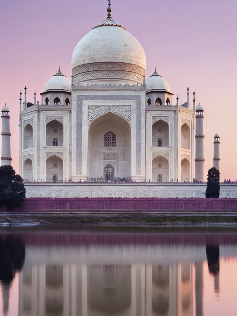 Taj Mahal, pink purple sunset,