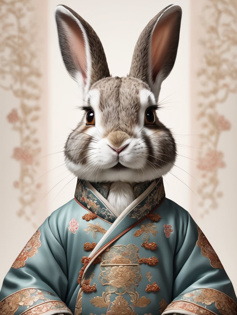 Premium Free ai Images | cute rabbit in stunning detailed chinese coat