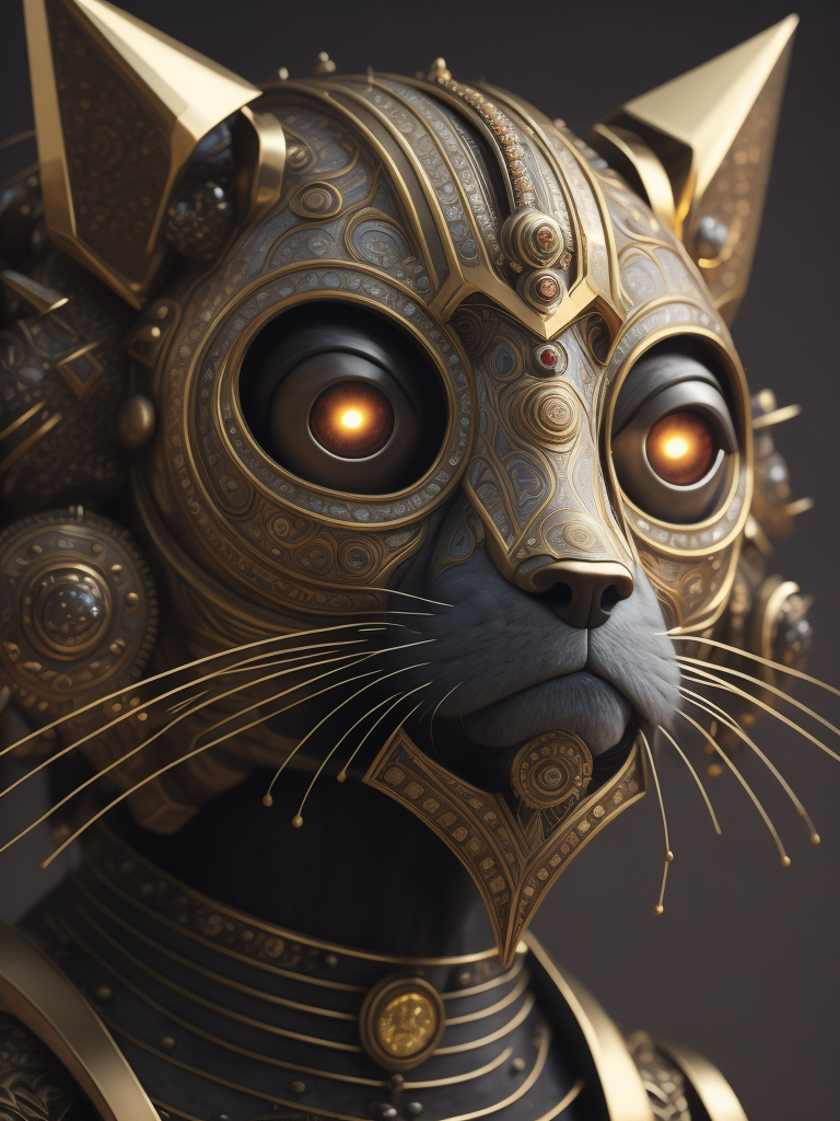 Masterpiece sculpture of an ornate bejeweled mechanical robot dog face, by annie swynnerton and diego rivera and nicholas roerich and jean delville, symbolist, dramatic lighting, god rays, elaborate geometric ornament, art brut, rich colors, smooth, sharp focus, extremely detailed, adolf wolfli and donato giancola