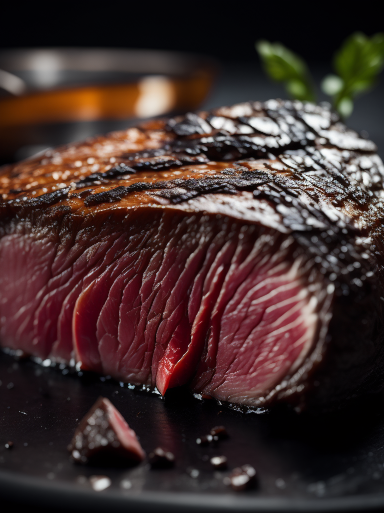 macro photography of a steak