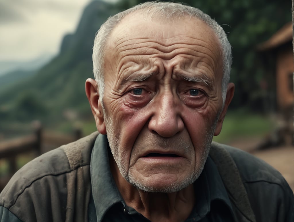 Portrait of an elderly crying man, high definition, photography, cinematic, detailed character portrait, detailed and intricate environment