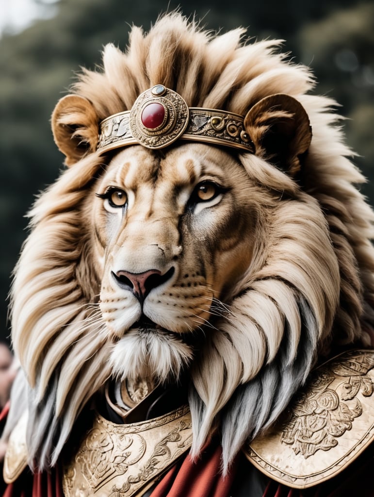 roman costumed lion historical wild animal in costume roman themed wild animal attire roman inspired lion dressed up