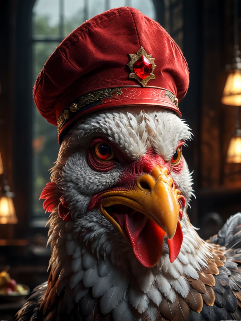 chicken with red hat
