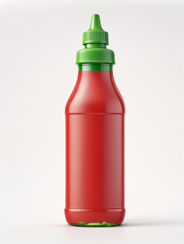 ketchup bottle, green cap, no label, isolated, white background
