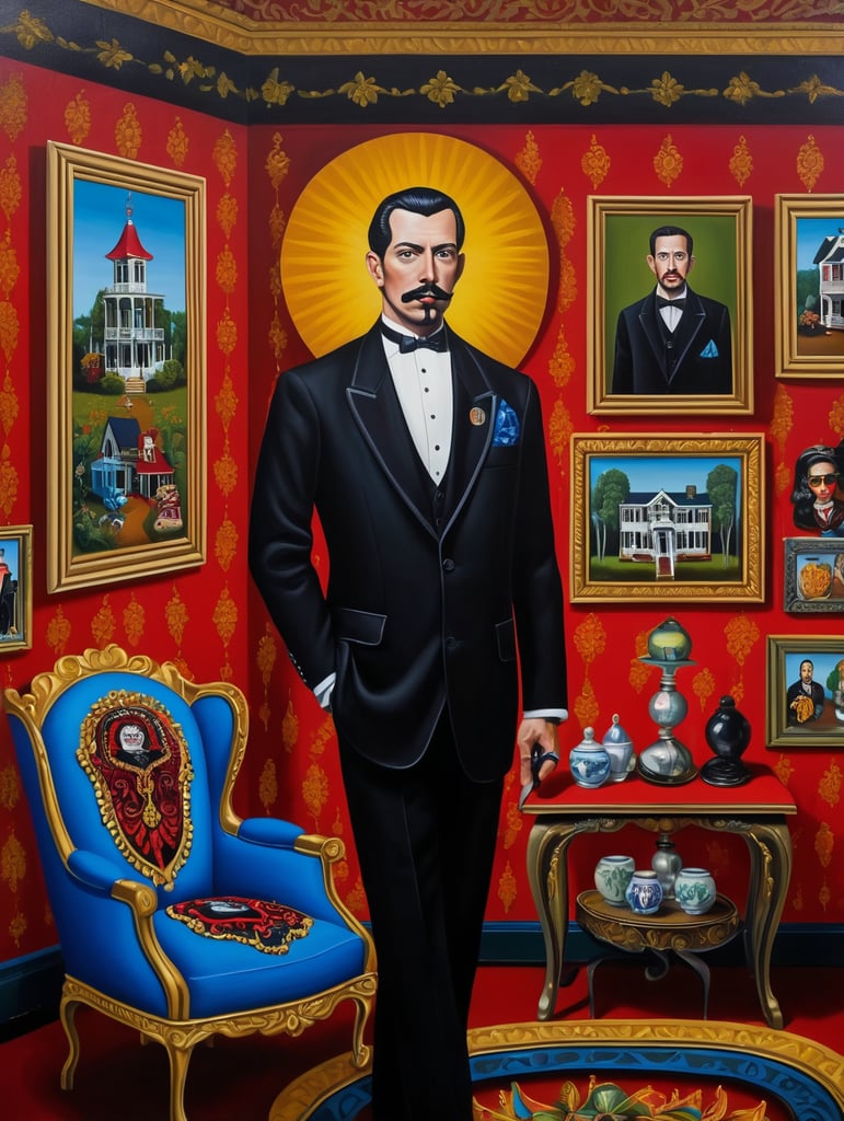 The man who took a debt for a house to death, mort gage, style of Catherine Nolin, Painting, Acrylic, Oil, Portrait, Interior, USA