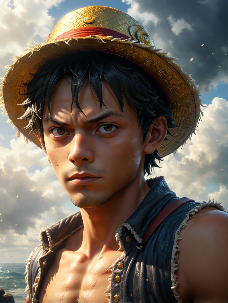 one piece luffy young with morning light