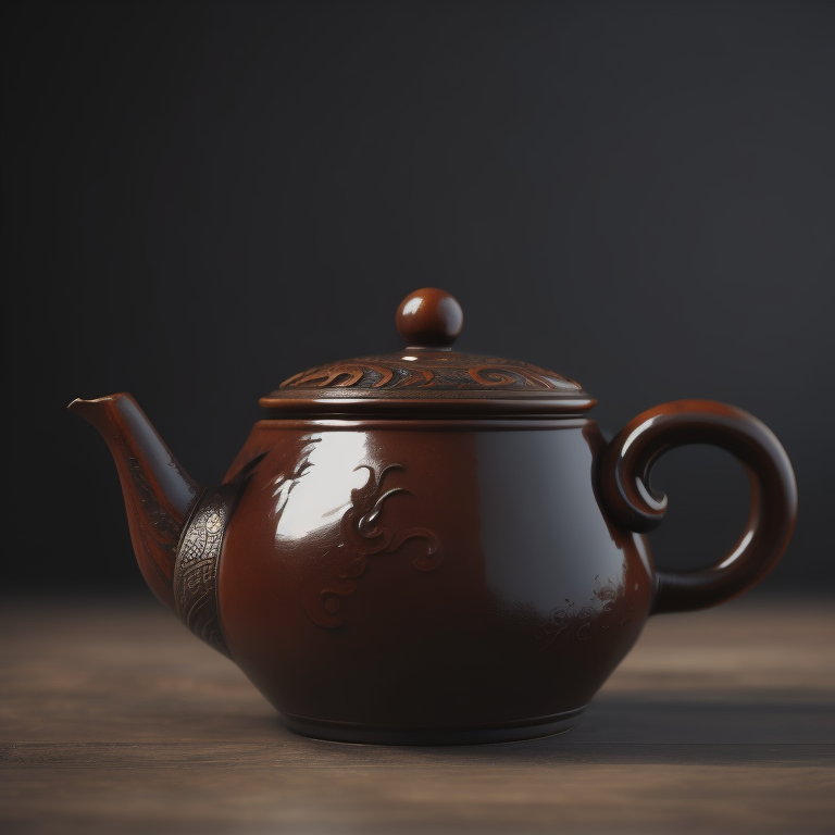 ancient small clay and glazed Chinese teapot, deep atmosphere, realistic photo