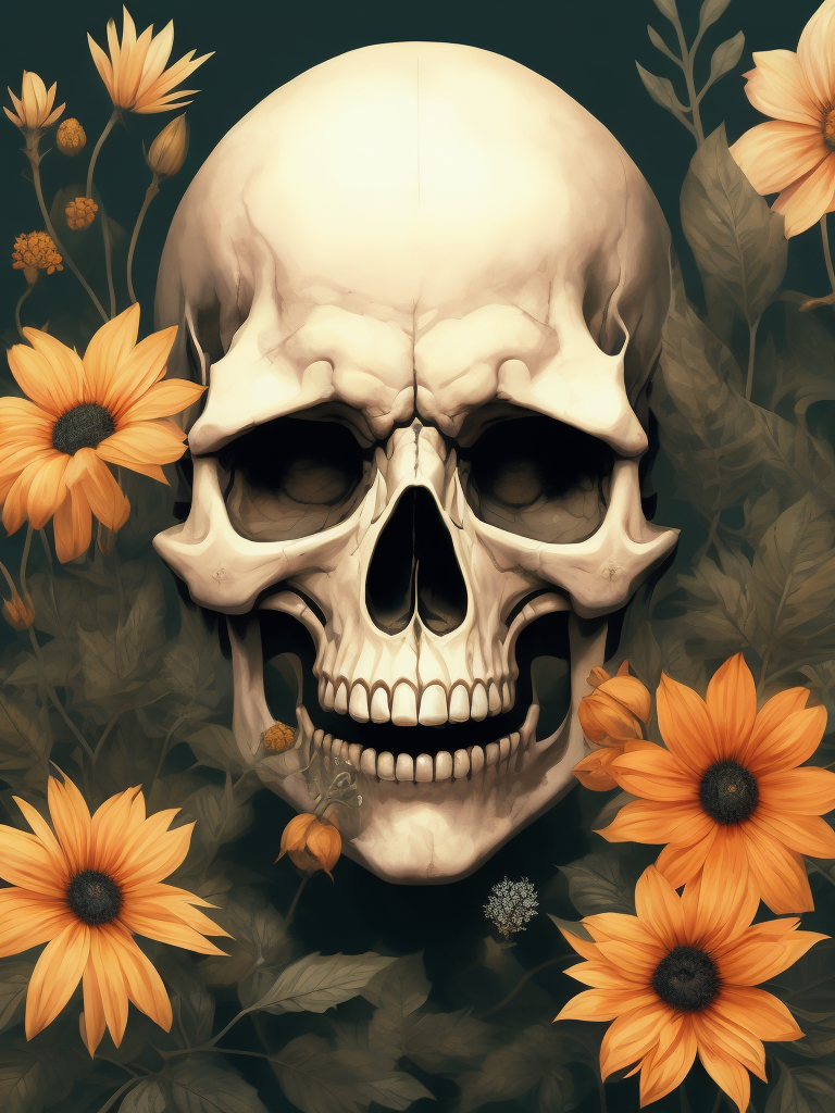 vector art of skull and flowers in the background, inspired by Japanese tattoo