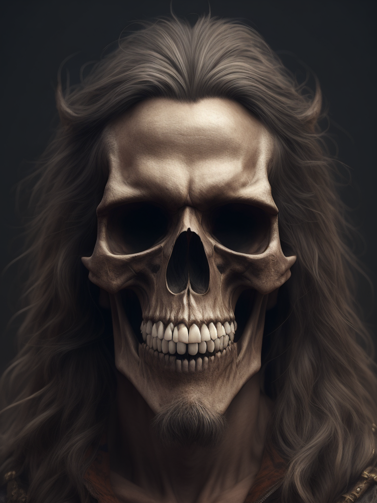 Skull with longhair playing deathmetal