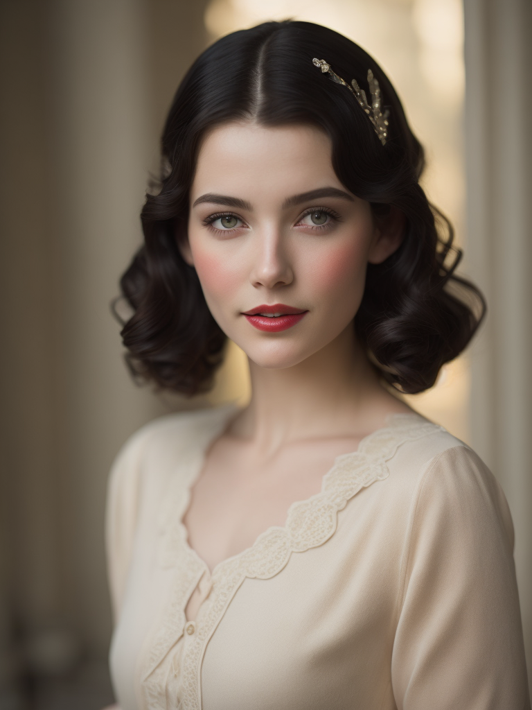 adorable Snow white, princess, delicate face, 1930s style