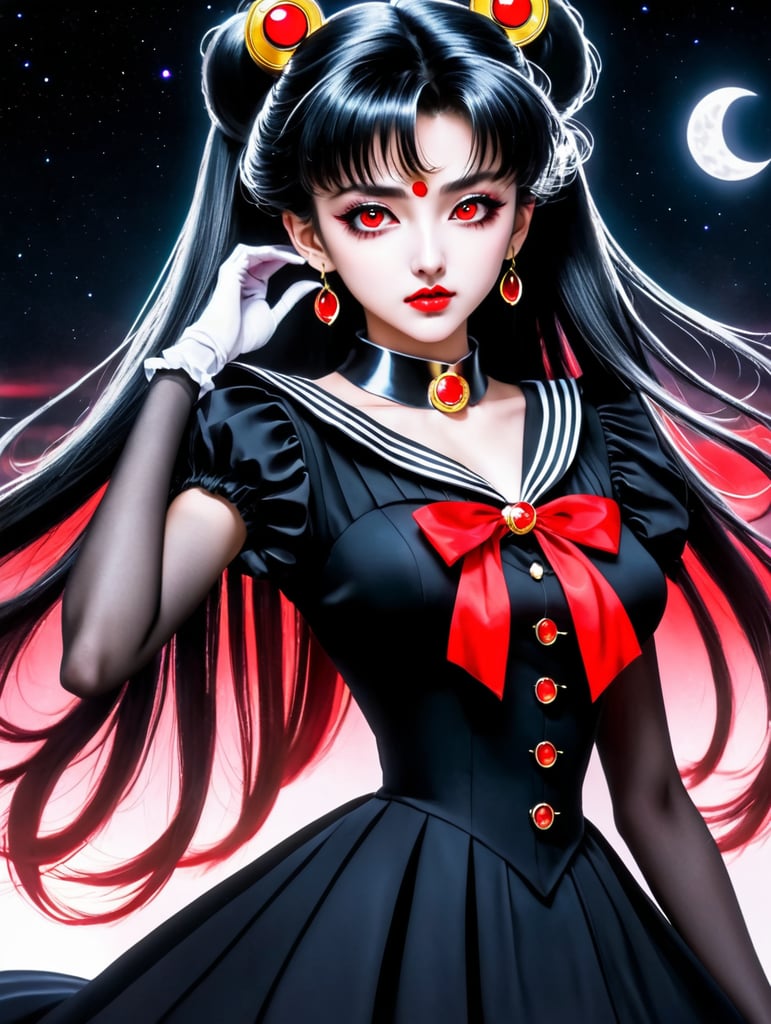 90's anime vintage anime vampire girl sailor moon red Eyes dark dress Moonlight black dress