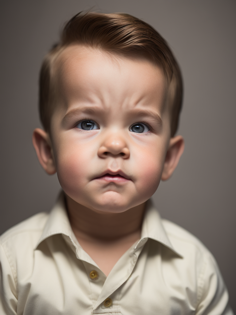 portrait of Arnold Schwarzenegger as a kid, 6 month old, happy emotions on his face