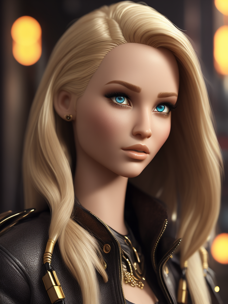 photo realistic blonde barbie doll with two side pigtail in jacket