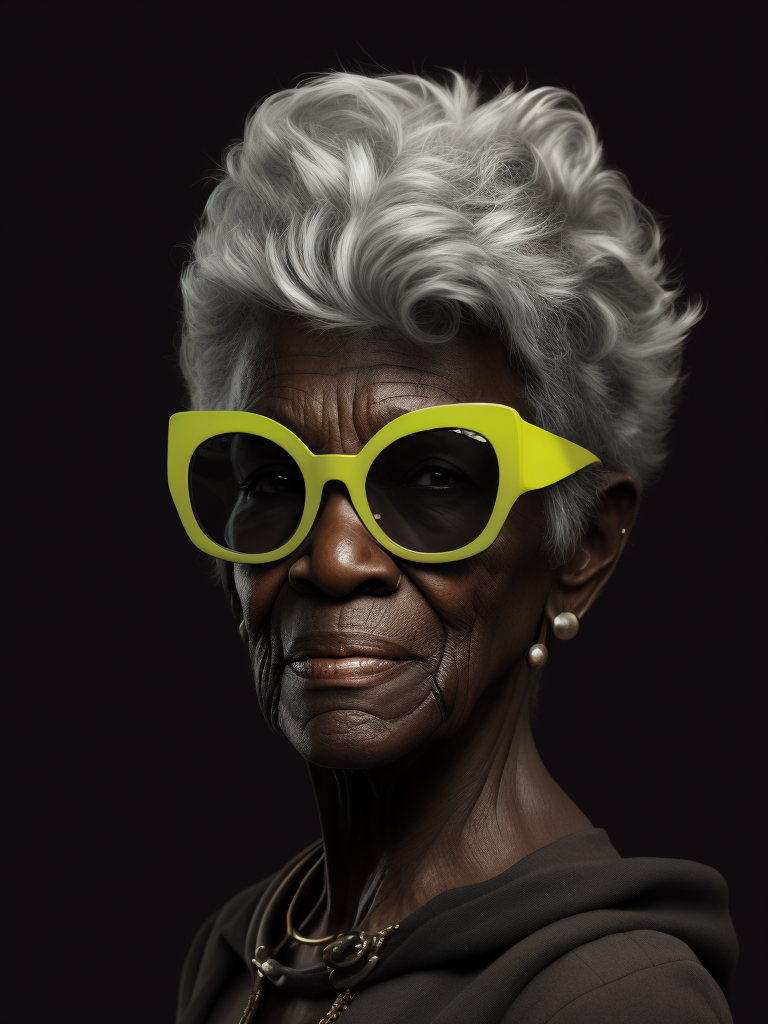 Elderly woman with black skin and gray hair wearing glasses