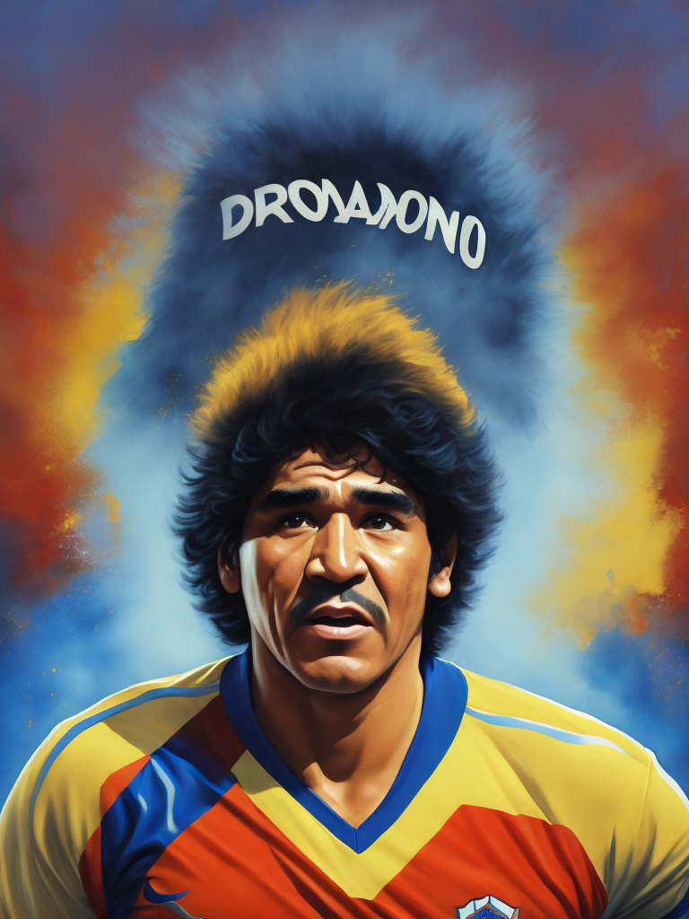 epic photo Diego Maradona, style of Edwin Georgi, Painting, Oil, Gouache, Watercolor, Portrait