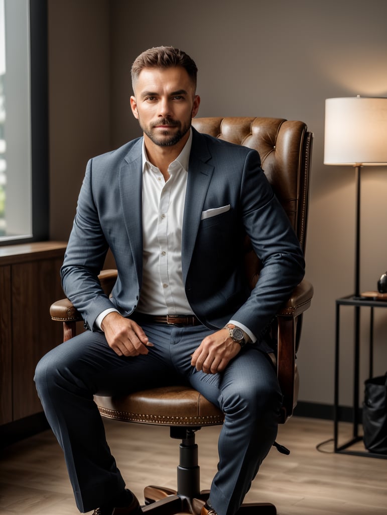 man posing for a shooting o the chair