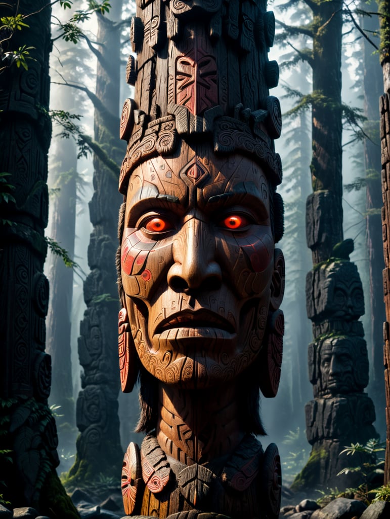 carved wooden totem, redskin, first nation, pole