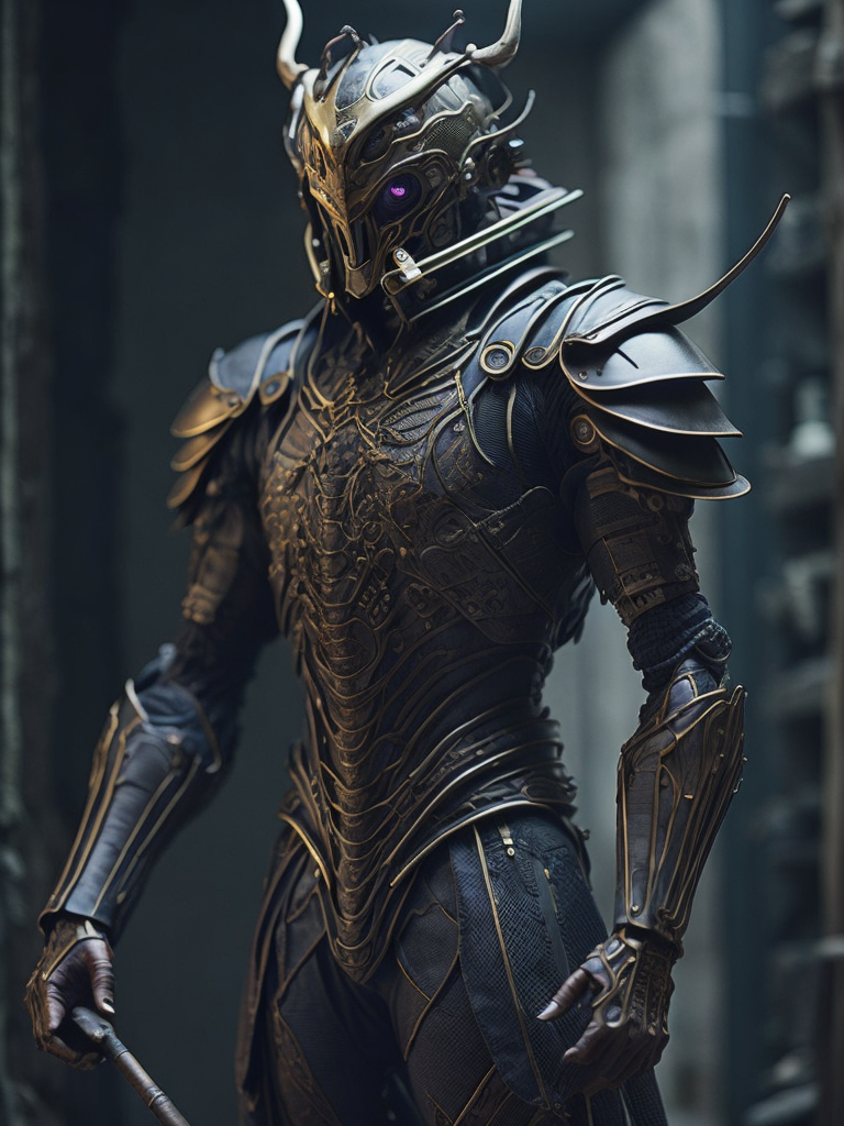 Masterpiece sculpture of an ornate japan mechanical robot samurai , and jean delville, symbolist, dramatic lighting, god rays, elaborate geometric ornament, art brut, rich colors, smooth, sharp focus, extremely detailed