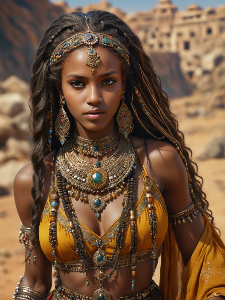 stunning African American Morocco girl with jewelry long hair