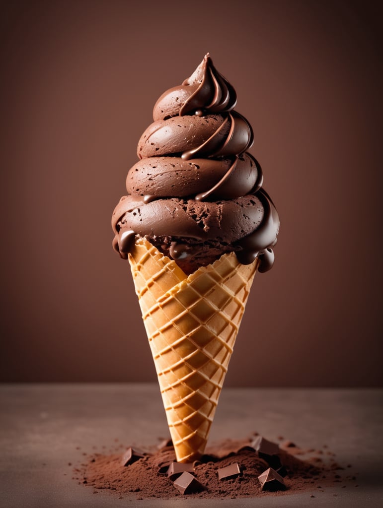 chocolate ice cream cone on chocolate background