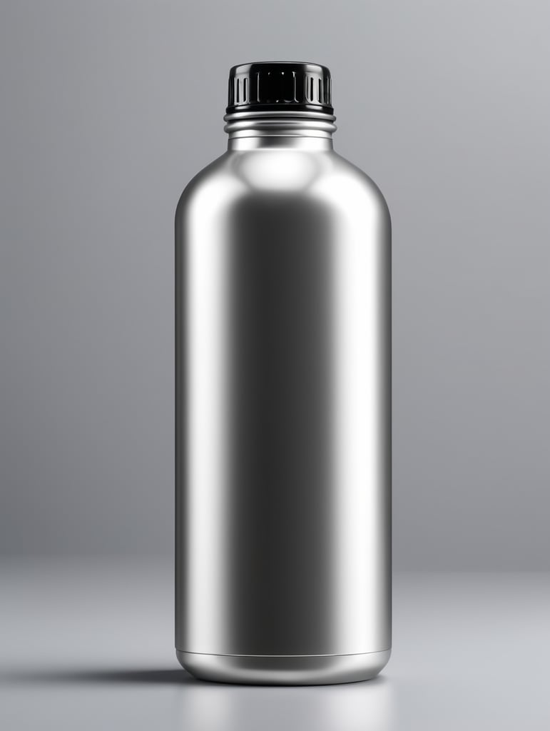 Aluminum bottle mockup, no label, isolated, grey background