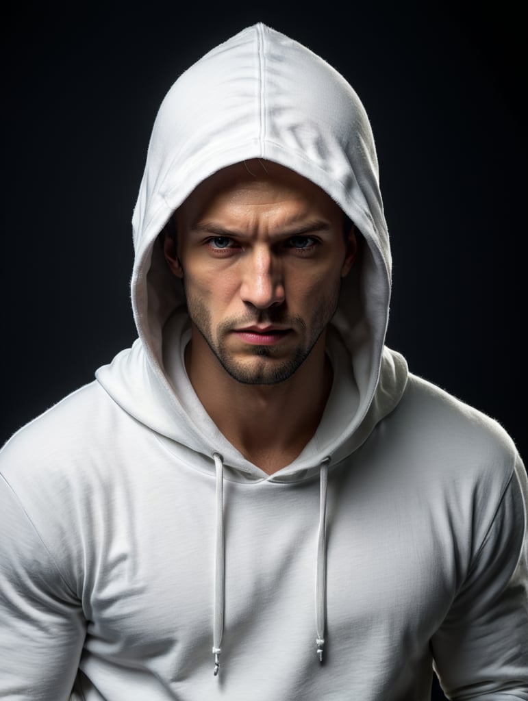 a man wearing blank white hoodie, Photography, USA, style of Tyler Shields