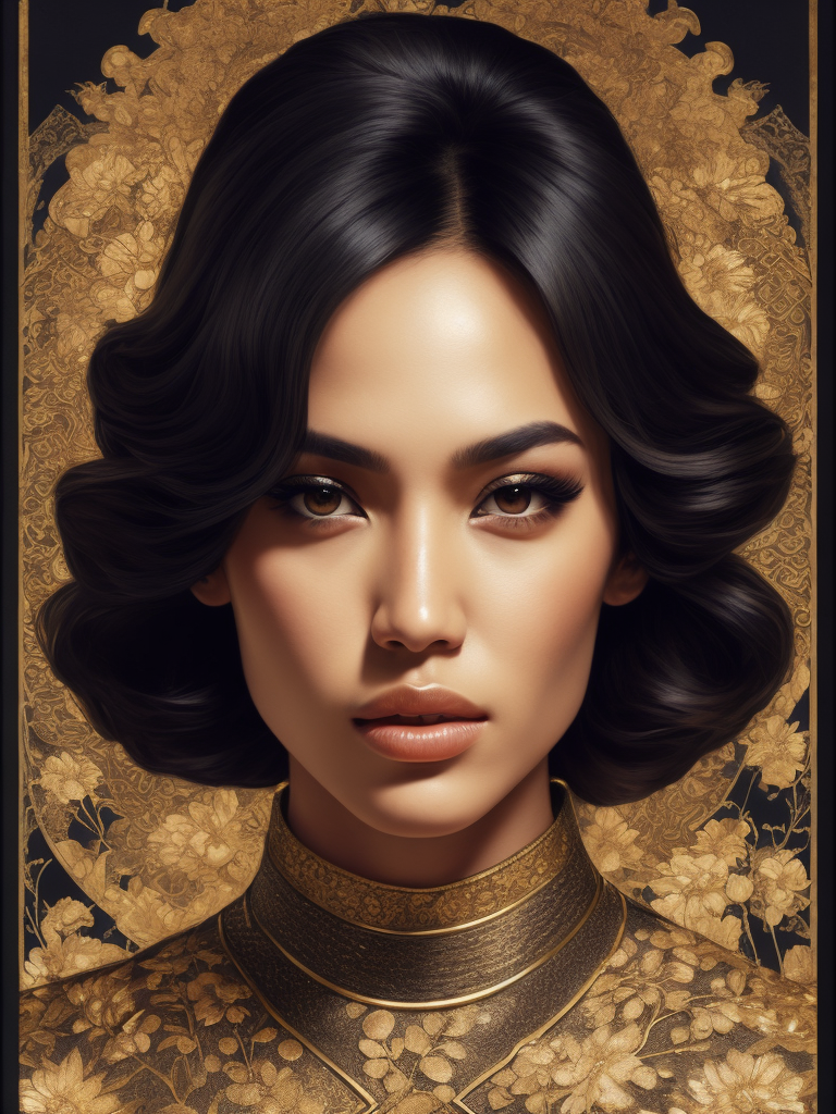 eiza gonzález portrait by ikenaga yasunari and ayana otake and ko rakusui, 6 0 s poster, drawing, realistic, sharp focus, japanese, dreamy, nostalgia, faded, golden hues, clothes with floral pattern