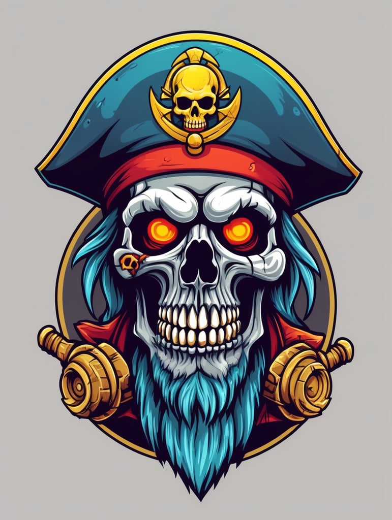 Zombie skull captain pirate mascot logo, e-gaming, bright colors, Gaming Logo, vector image