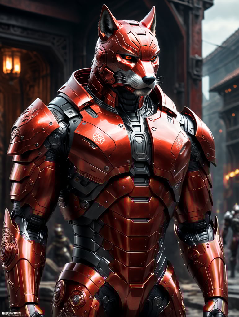 красный волк в железном костюме в стиле железного человека