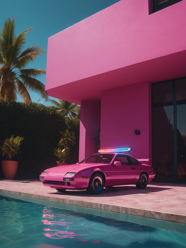 hyper realistic pINK motorola pager as plastic pool float with sunlight shining through, neon palette, miami beach, unreal engine, octane render, cinematic lighting, highly detailed miami beach, y2k, bright colors, hyperrealistic, low angle, 16k, 8K UHD, 8K texture, cinematic, rim lighting, neon palette, color theory, dramatic, volumetric lighting, 35 mm, in focus, unreal engine, highly detailed, octane render, ultra high resolution