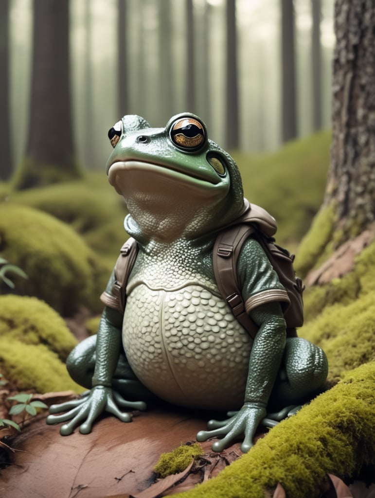 Wierd frog in bearch forest wearing cutom