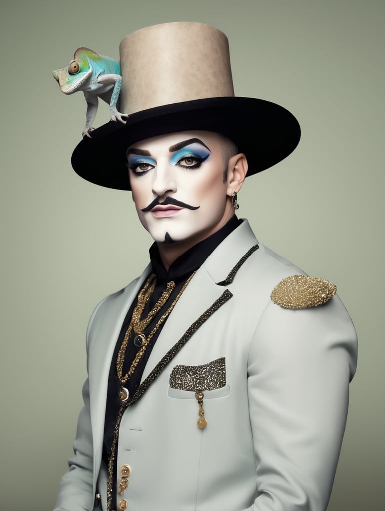 A chameleon dressed as Boy George