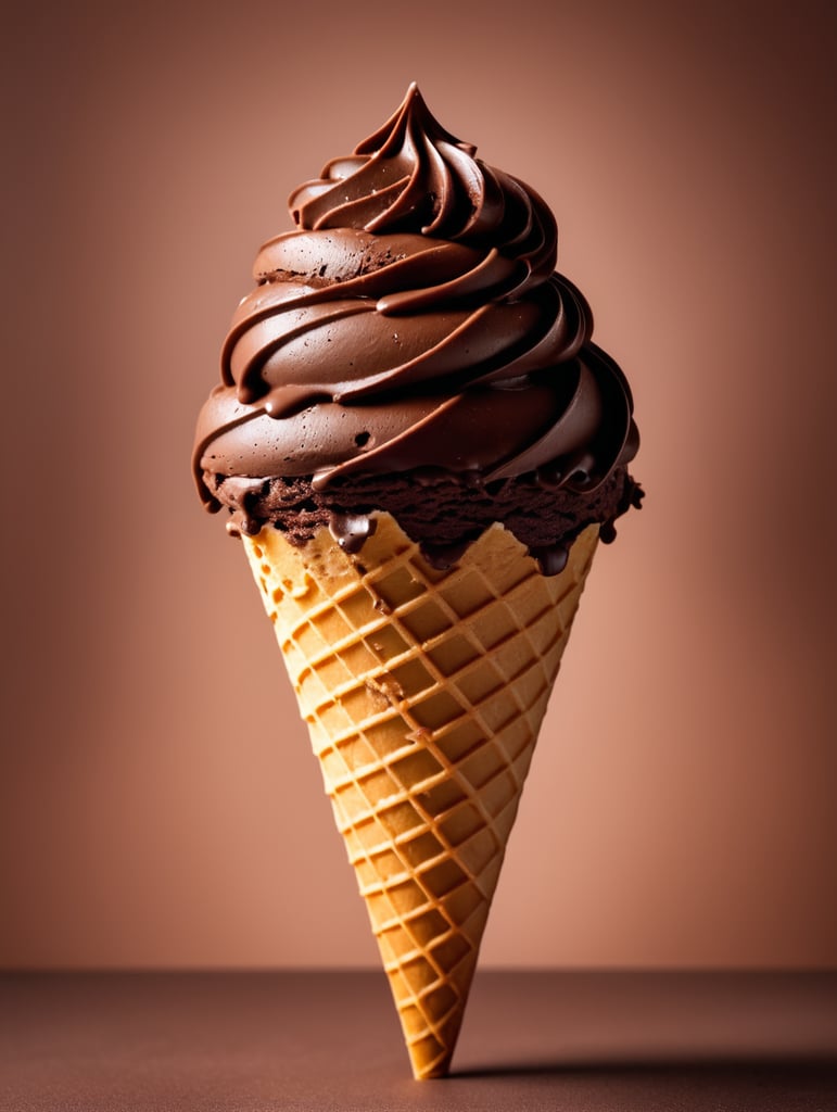 chocolate ice cream cone on chocolate background