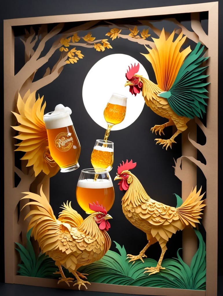 Drunk rooster holding beer