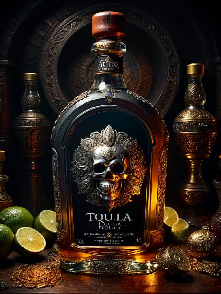 BOTELLA DE TEQUILA, MARCA "AUTOR", BRANDING Y RENDER
