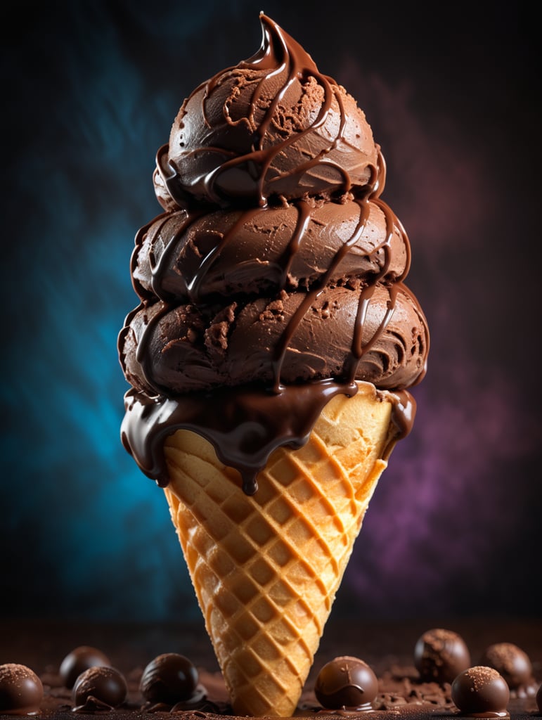 chocolate ice cream cone on chocolate background