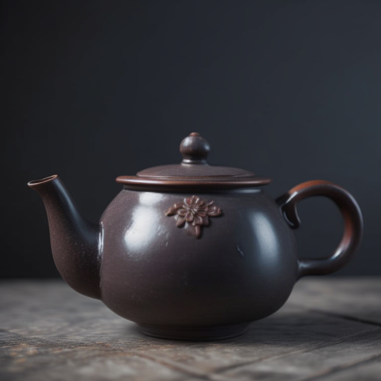 ancient small clay and glazed Chinese teapot, deep atmosphere, realistic photo
