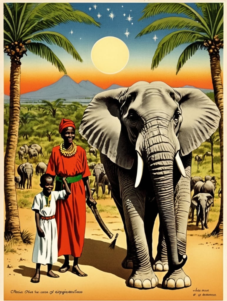 Africa, vintage Christmas postcard illustration