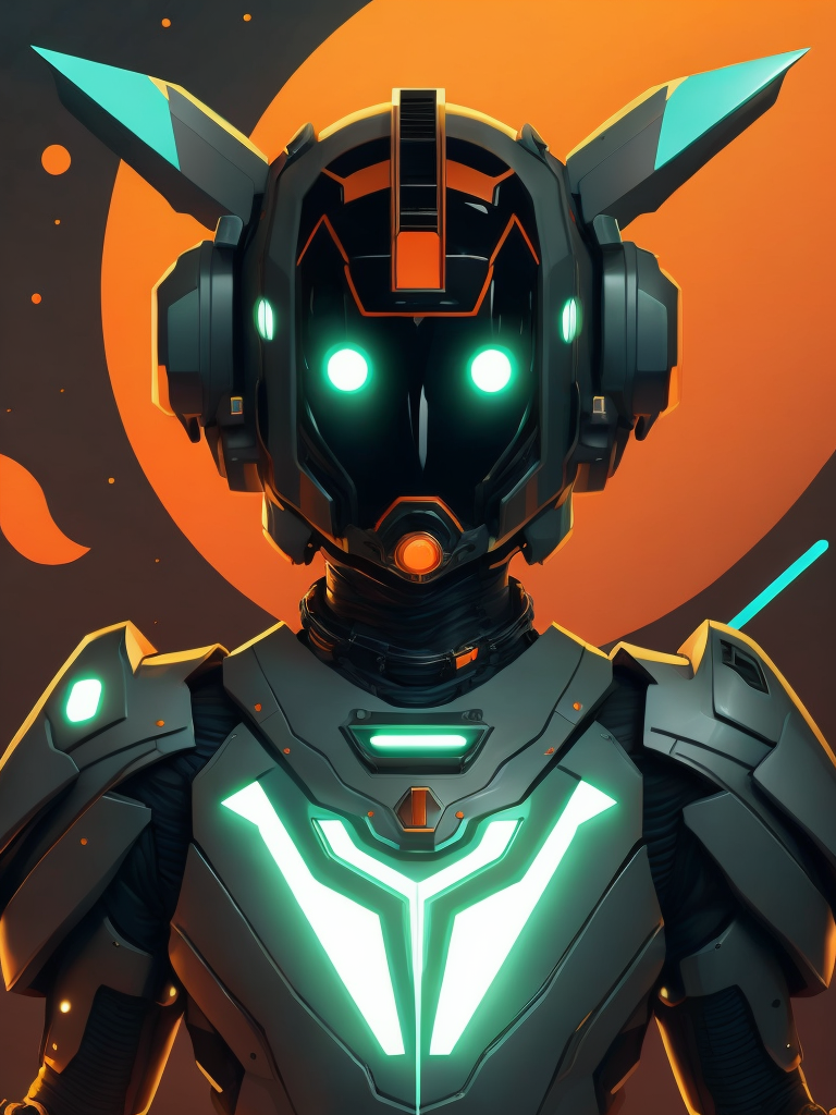 green monochromatic avatar vector illustration of a vibrant and animated female language instructor, centered, green eyes robotic helmet electronic, machine futuristic, abstract shape, flat, 2d, at the style of malika favre, #0648FE, 8k, akira style design, neon city, spaceship grey blue and red, moon tech station, black solid suit tech