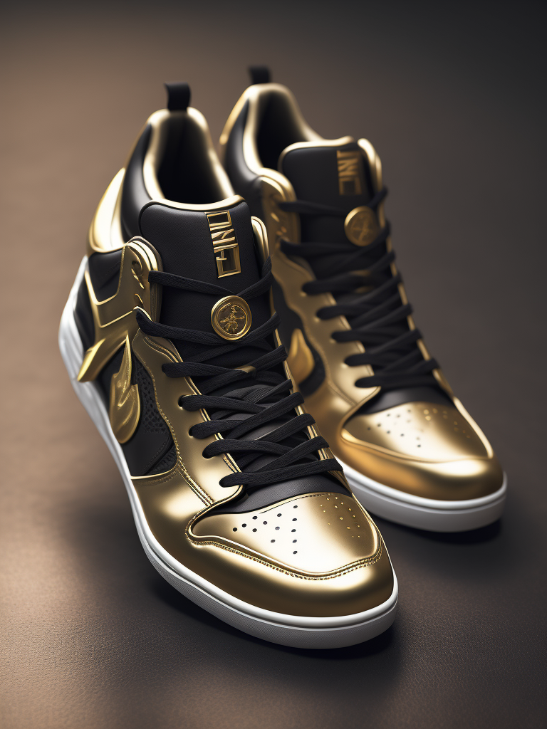 sneaker model with divine white and golden colors