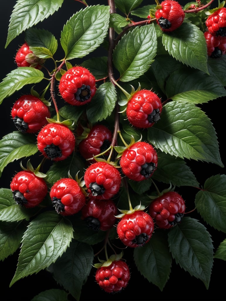 red berry with leaves isolated, white background
