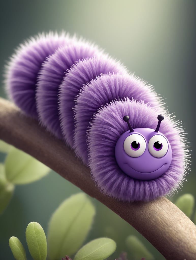 A cartoon image oF a purple fuzzy caterpillar